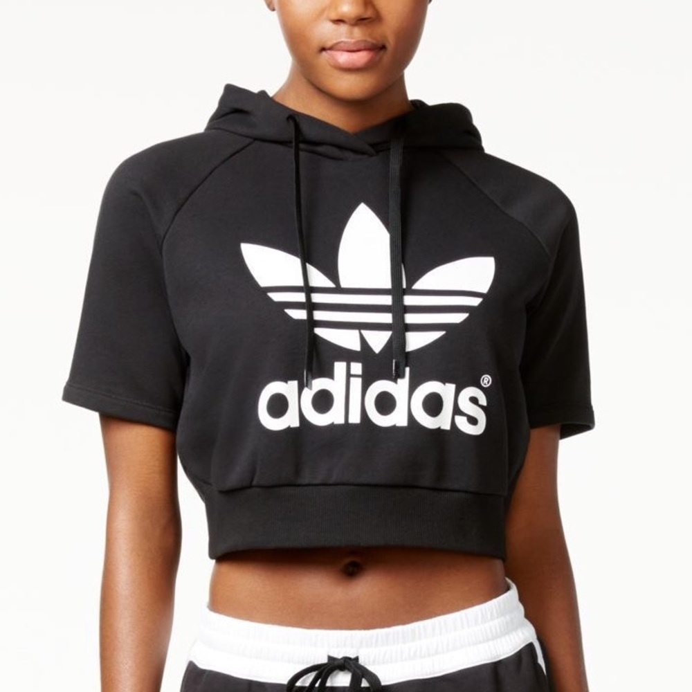 adidas black cropped short sleeve hoodie